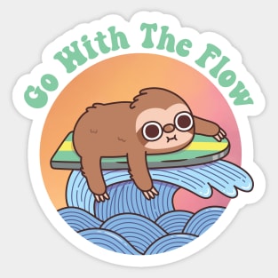 Cute Sloth On Surfboard, Go With The Flow Sticker